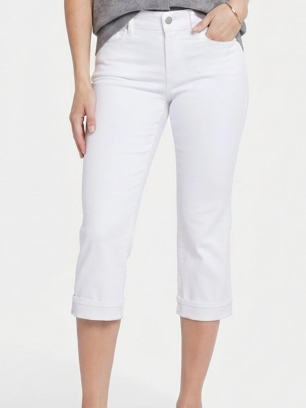 NYDJ Marilyn Straight Cool Embrace Stretchy White Cropped Jeans Size 4